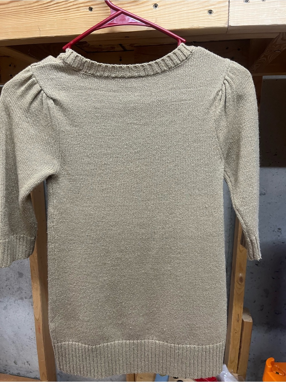 Iz Byer Taupe Crewneck Knit Top with Subtle Puff Sleeves